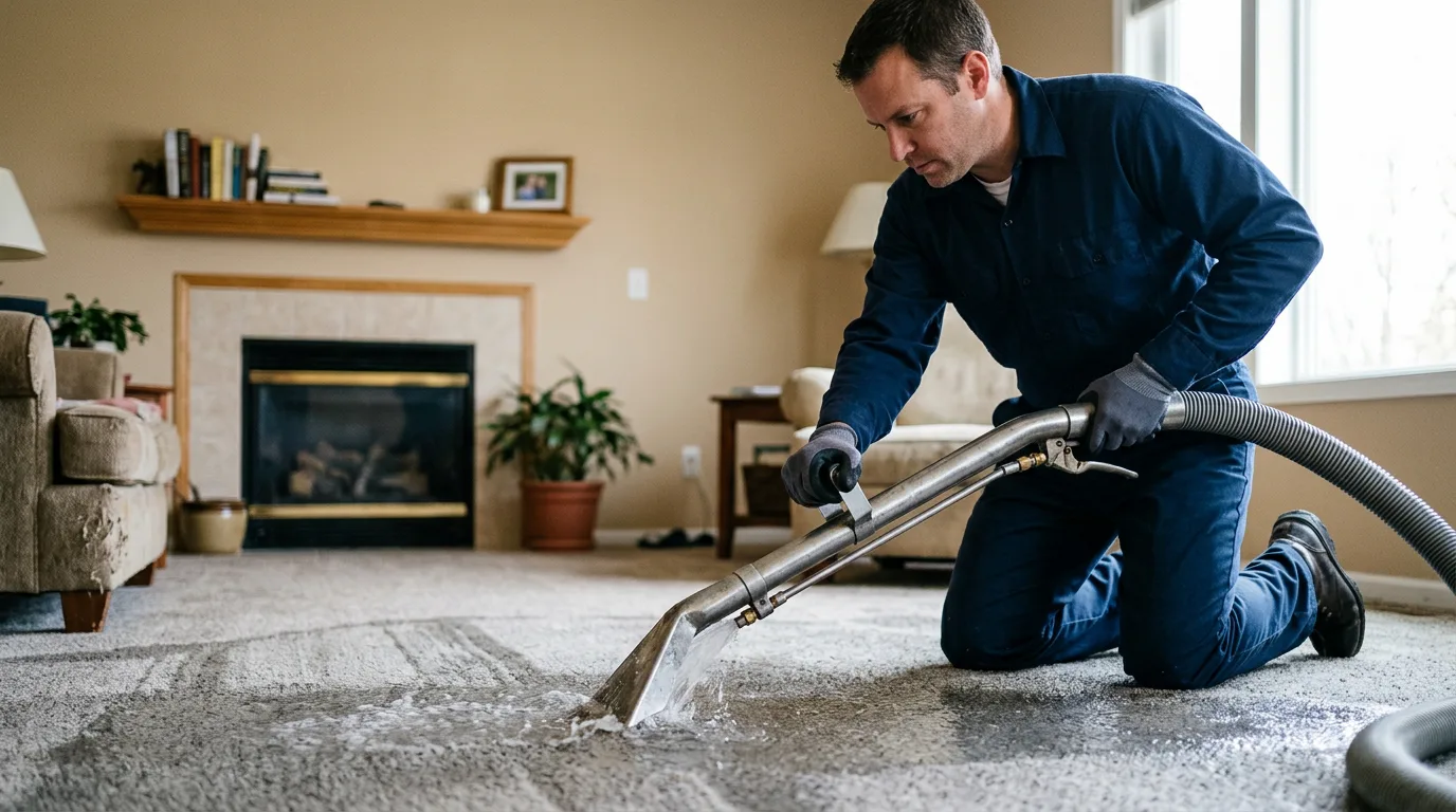 Water damage restoration technician working near Pittsfield, IL
